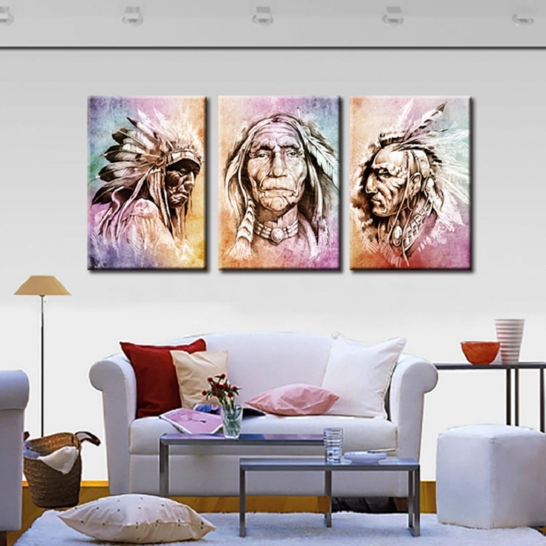Tribe Of Chiefs: Native American Premium Paint By Numbers Set - 3 pcs paint by number mural