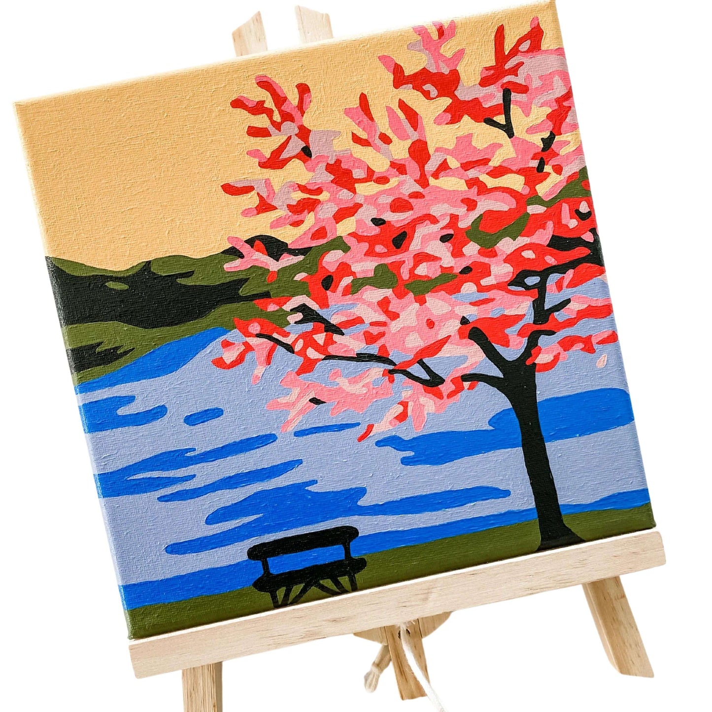 Framed paint by numbers canvas Japanese cherry blossom scene