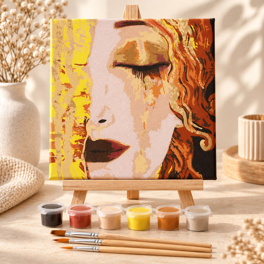 Golden Tears 20x20 cm framed paint by numbers kit with paints, brushes and easel