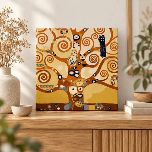 Finished Tree of Life paint by numbers canvas displayed as warm neutral home decor