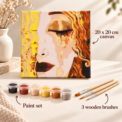 Golden Tears 20x20 cm paint by numbers kit includes canvas, paint set and three wooden brushes