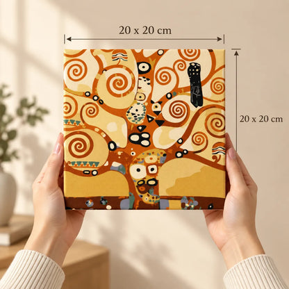 Tree of Life 20x20 cm square framed canvas size guide held in two hands