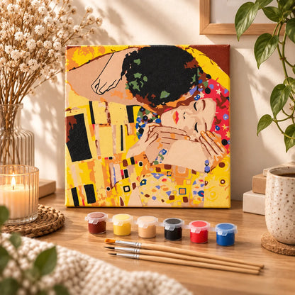 The Kiss mini paint by numbers kit styled as a relaxing screen-free creative activity