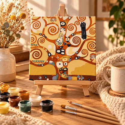 Tree of Life paint by numbers creative gift set in a warm relaxing tabletop scene