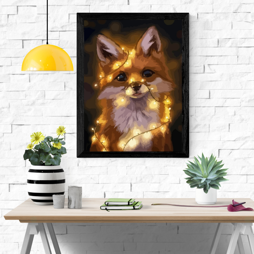 Fox entangled in lights - premium paint by numbers with double paint, brushes and high quality canvas