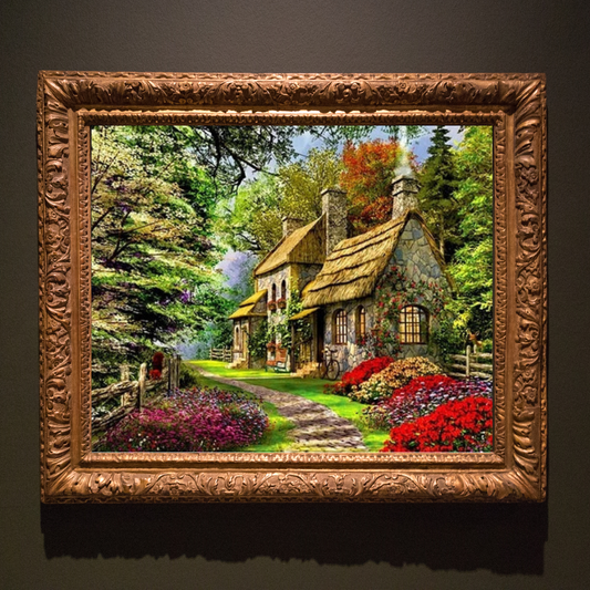 Cottage in the woods - premium paint by numbers with double paint, brushes and high quality canvas