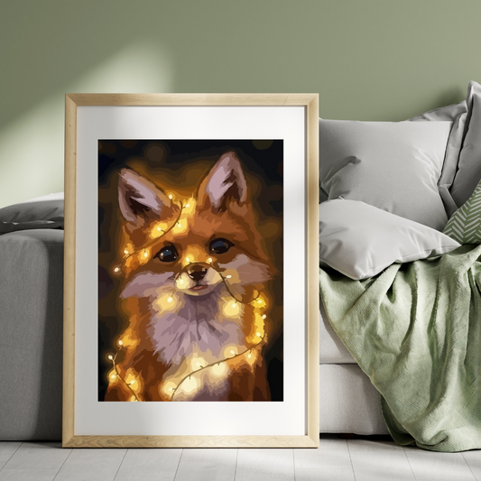 Fox entangled in lights - premium paint by numbers with double paint, brushes and high quality canvas