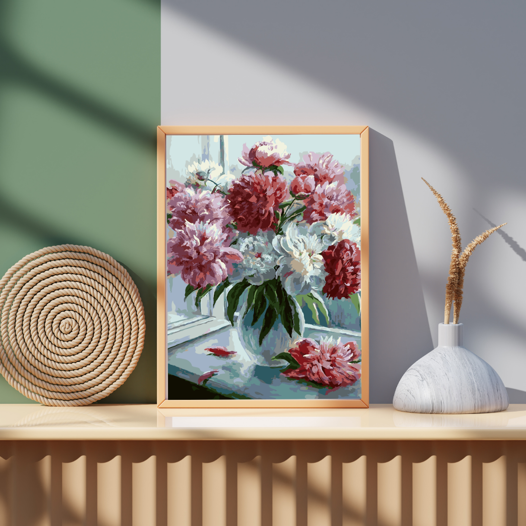 Glorious Peonies - premium paint by numbers with double paint, brushes and high quality canvas