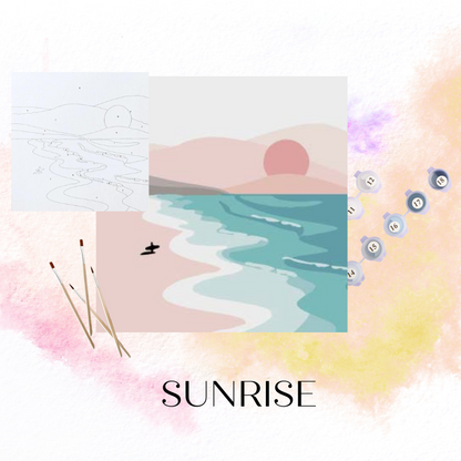 Sunrise paint by numbers kit gift set for adults with canvas, acrylic paints, brushes and easel