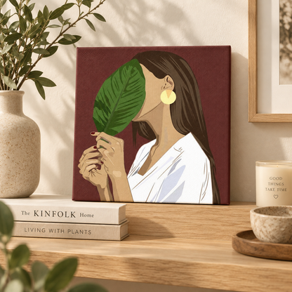 Finished Botanical Woman paint by numbers artwork displayed as modern botanical home decor