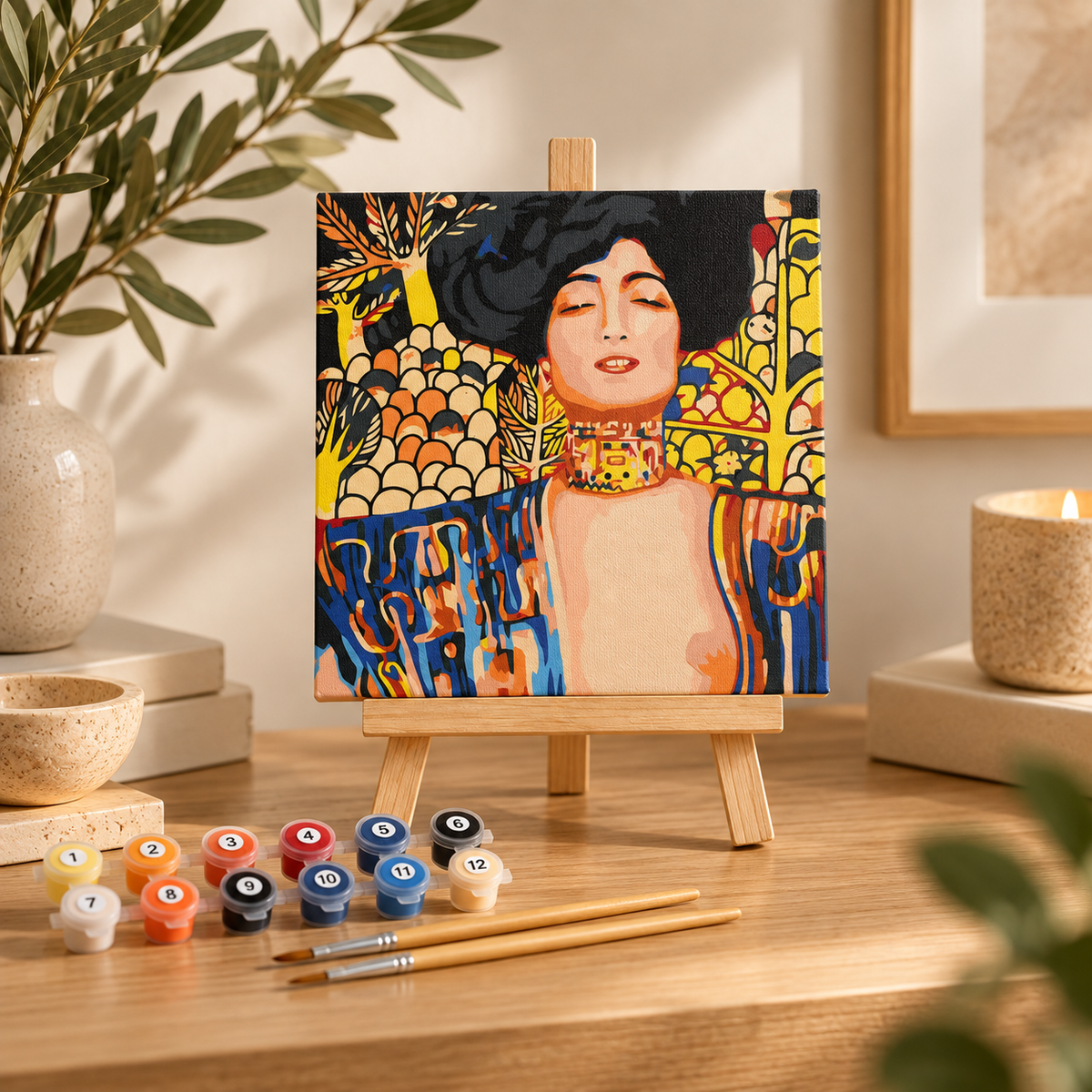 Gustav Klimt Judith complete paint by numbers kit with easel, paint pots and natural wooden brushes