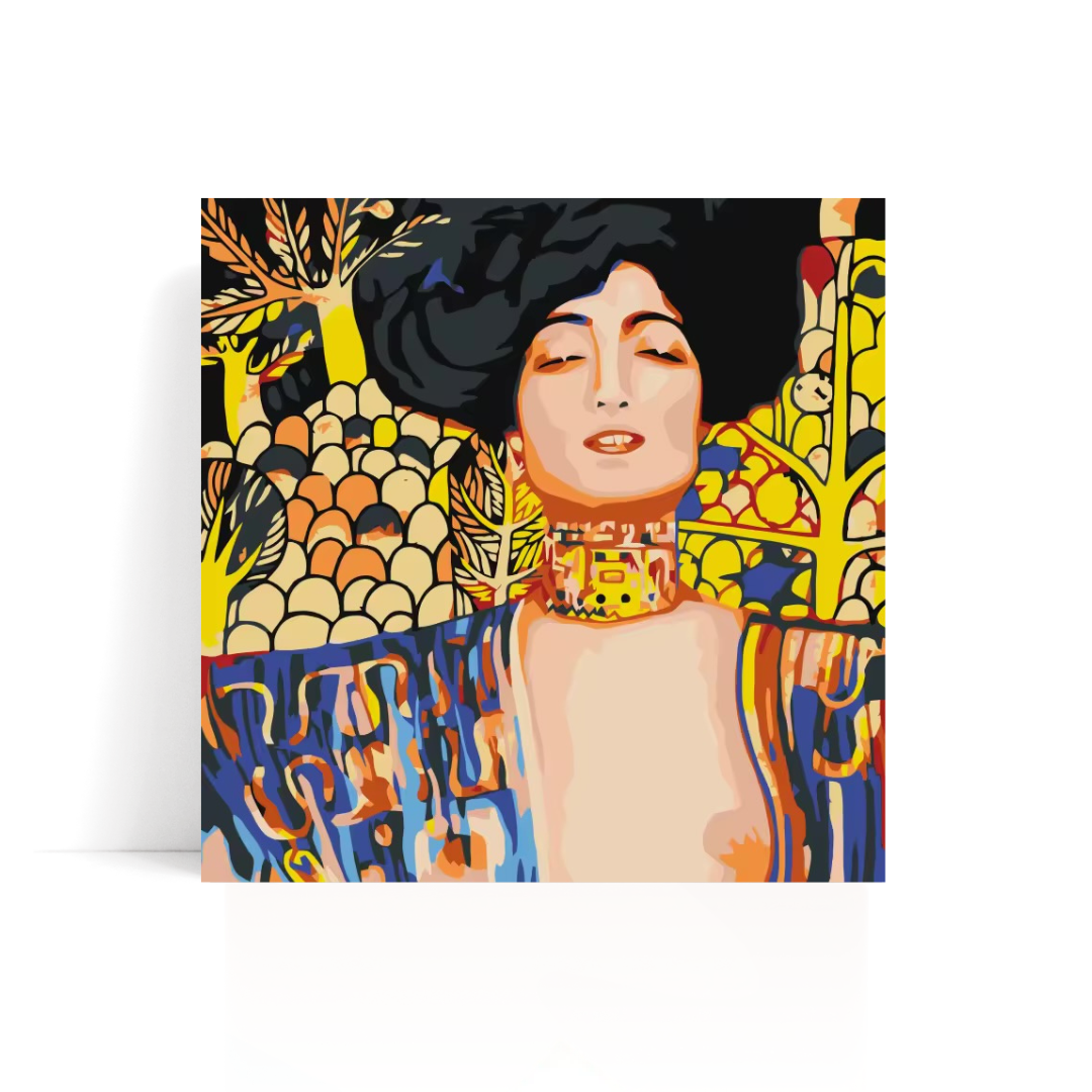 Gustav Klimt paint by numbers kit for adults, Golden Muse 20 x 20 cm pre-stretched canvas with easel