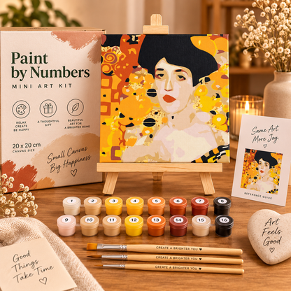 Gustav Klimt Woman in Gold complete paint by numbers kit with easel, acrylic paints and wooden brushes