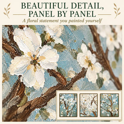 Finished hand-painted Almond Blossom three-piece mural