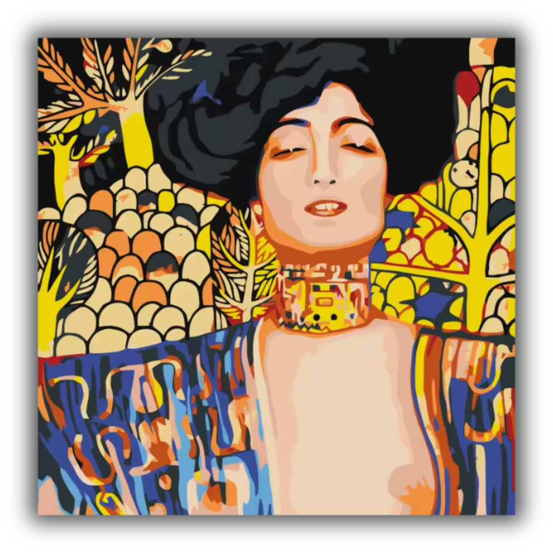 Klimt-inspired paint by numbers kit with tabletop easel, numbered acrylic paints and wooden brushes
