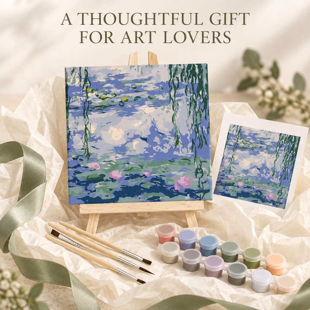 Monet Water Lilies paint by numbers gift kit for adults with easel, paints and wooden brushes