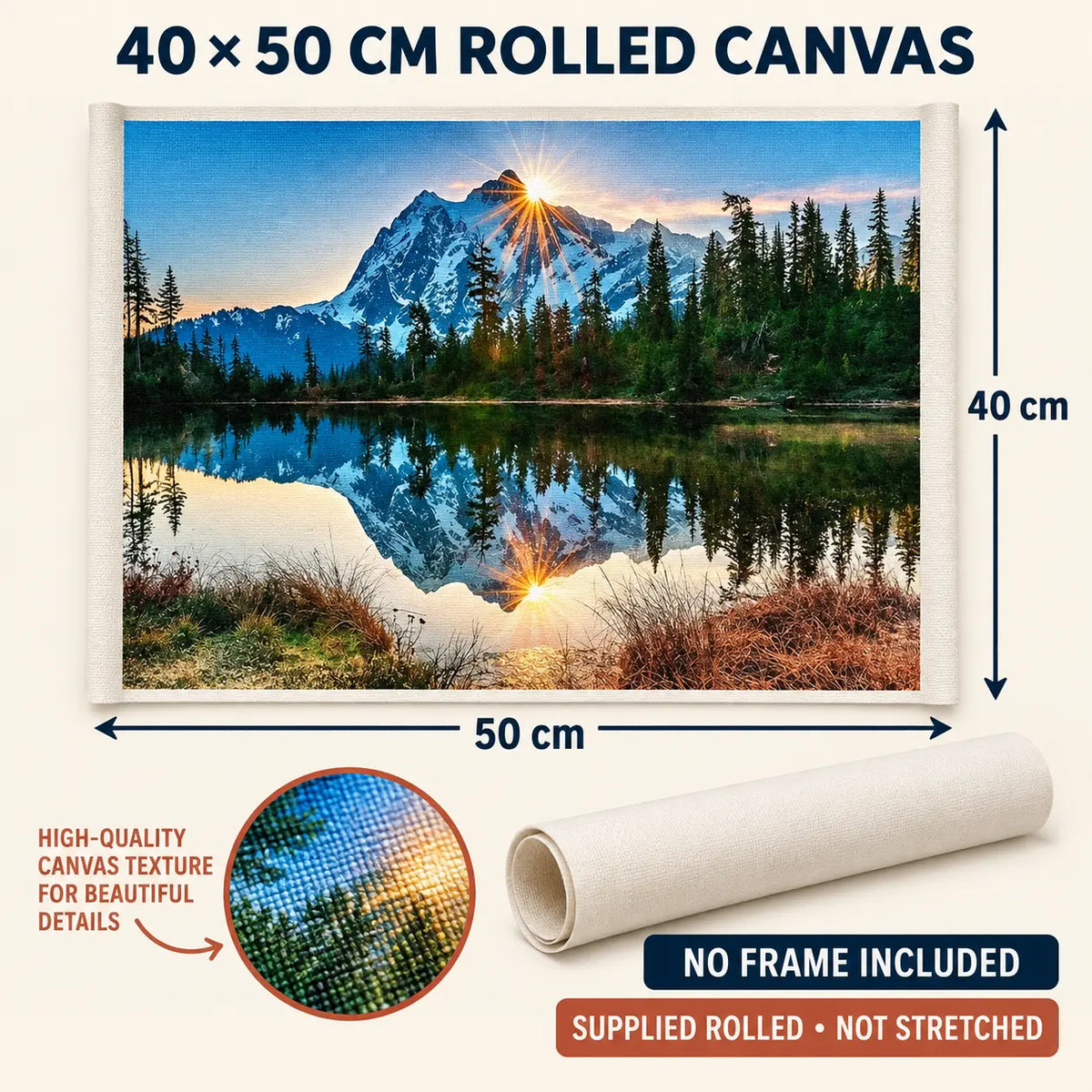 Mountain Lake Reflection 40 x 50 cm rolled canvas size guide