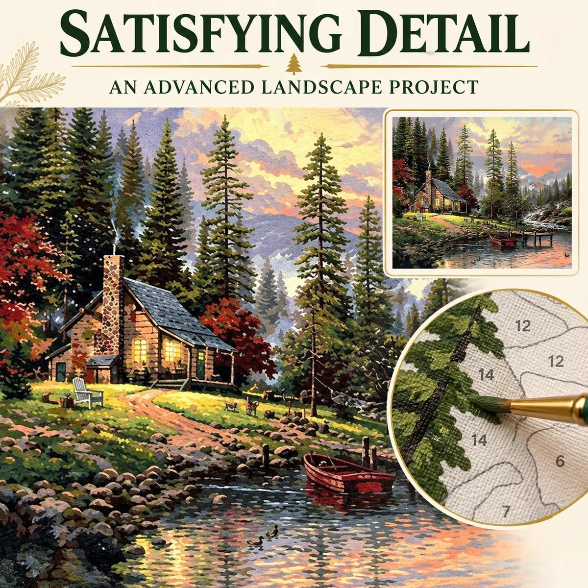 Detailed numbered canvas and painted Mountain Lodge design