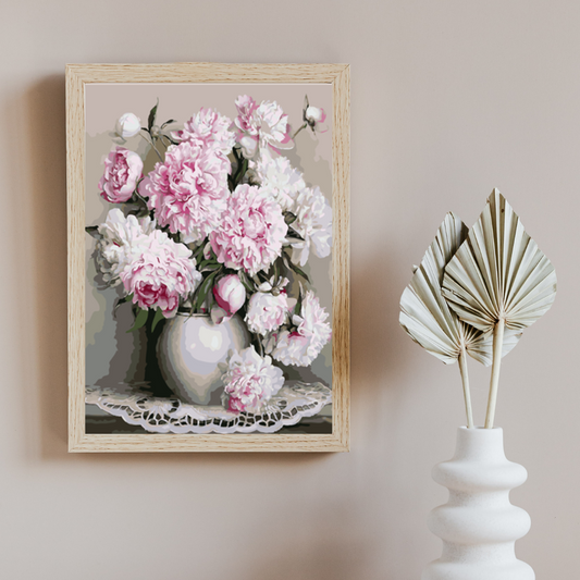 Peonies symphony - premium paint by numbers with double paint, brushes and high quality canvas