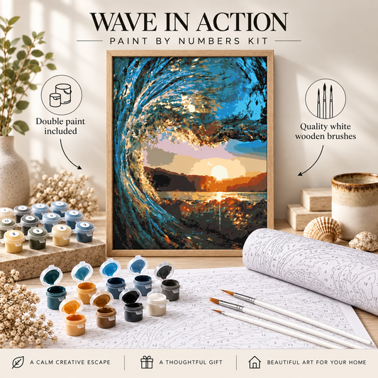 Wave in Action ocean paint by numbers kit for adults with 40x50cm canvas, double paint and white wooden brushes