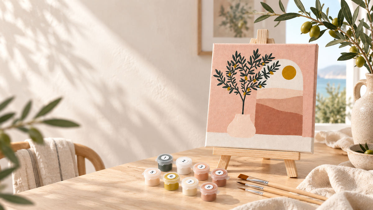20x20 cm framed Paint by Numbers kit with paints, brushes and wooden easel