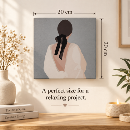 Woman with Black Bow paint by numbers square 20x20cm canvas size guide