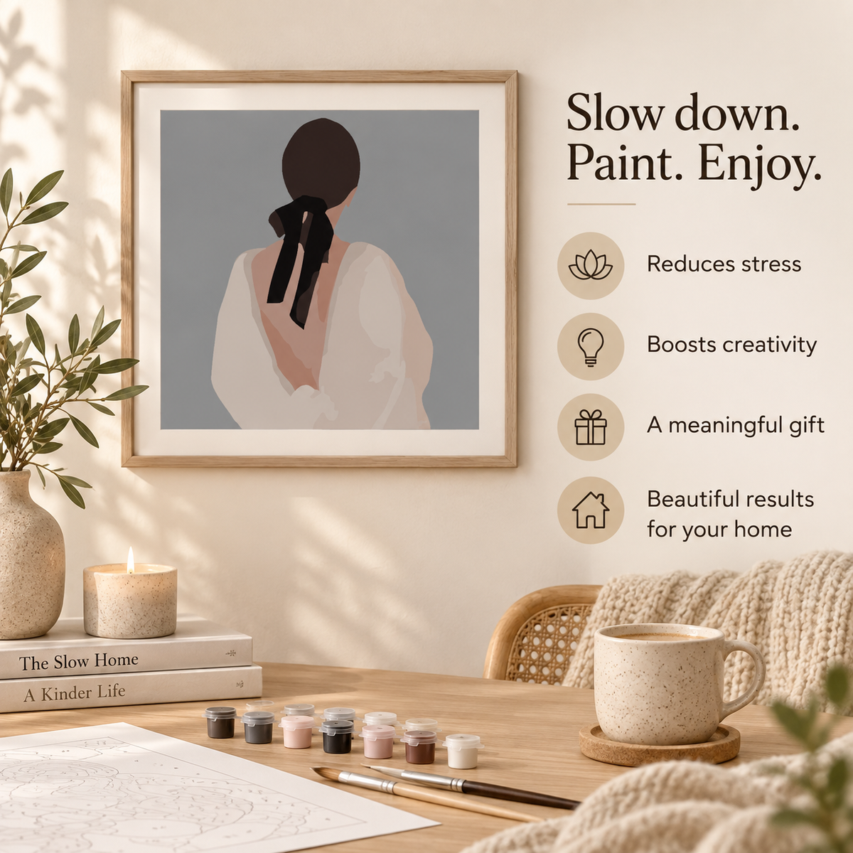 Woman with Black Bow paint by numbers for a relaxing creative hobby at home