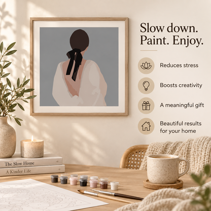 Woman with Black Bow paint by numbers for a relaxing creative hobby at home