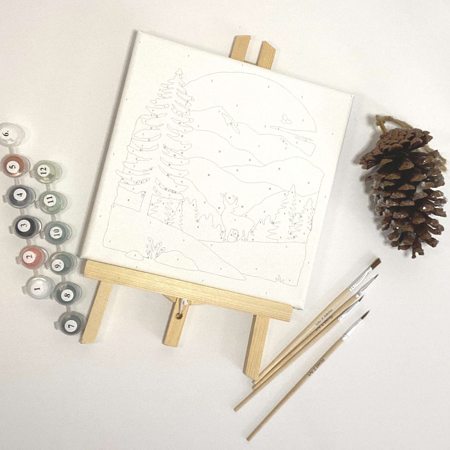 DEER SCENE - mini paint by numbers complete with easel and free shipping