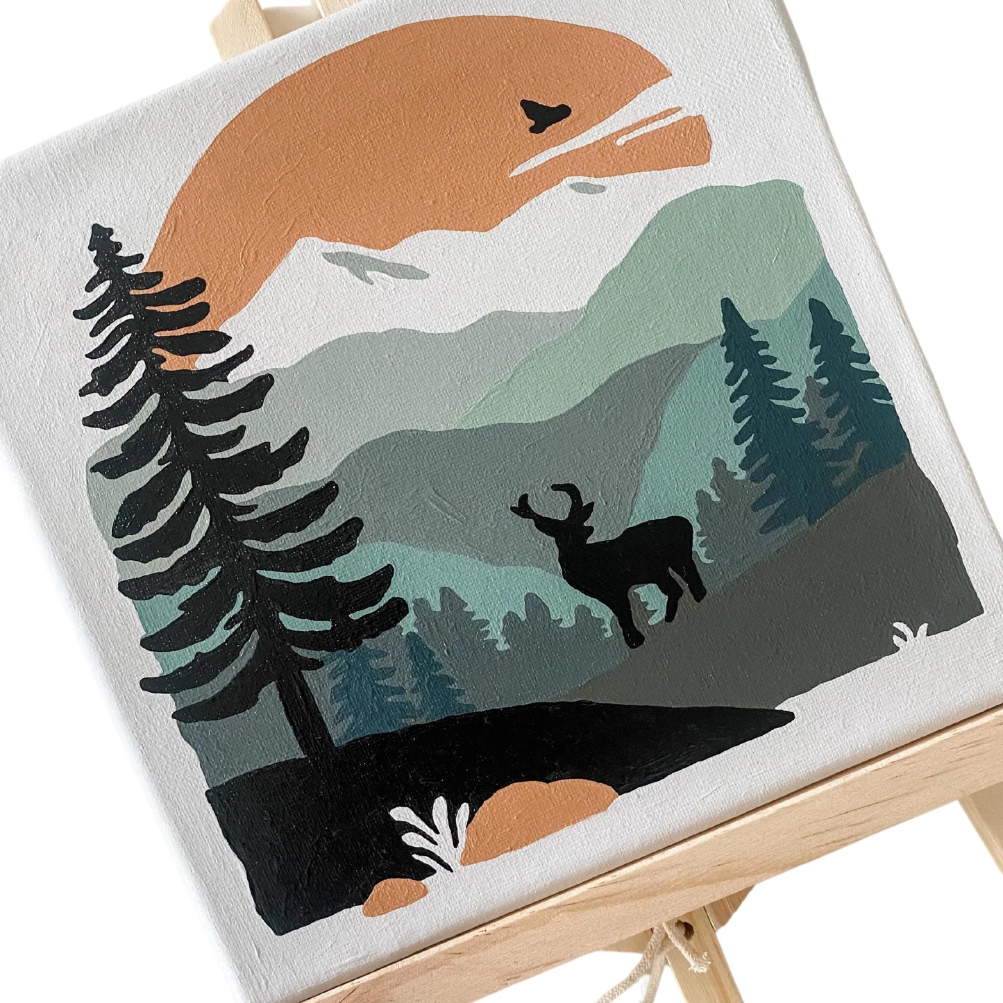 DEER SCENE - mini paint by numbers complete with easel and free shipping